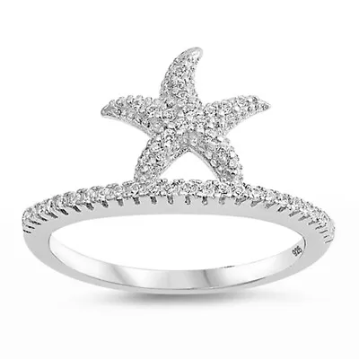 Clear CZ Starfish Micro Pave Animal Ring New 925 Sterling Silver Band Sizes 5-10 • $16.99