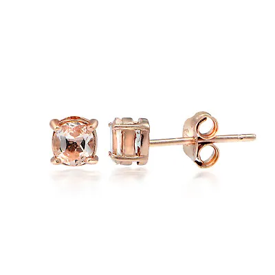 18K Rose Gold Over Silver 0.45ct Morganite 4mm Round Stud Earrings • $39.94