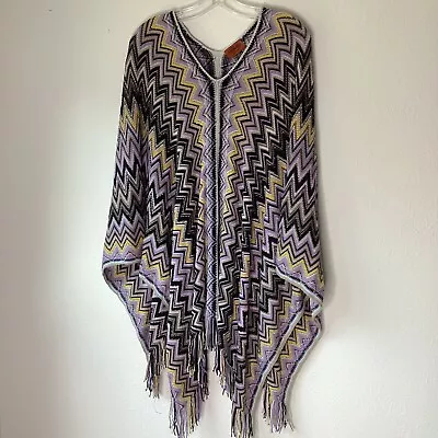 Missoni Poncho Italy Wool Blend Fringed Chevron OS • $70