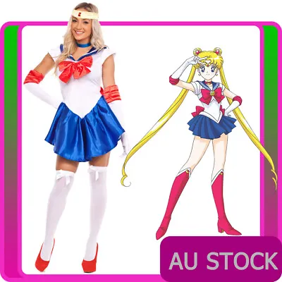 Ladies Sailor Moon Costume Blue Anime Cosplay Japanese Cartoon Fancy Dress • $44.64