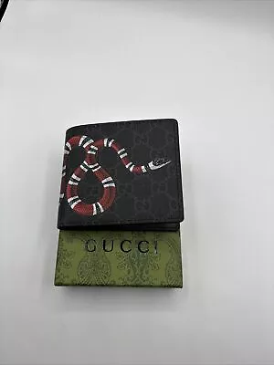 GUCCI Kingsnake Black Print GG Supreme Canvas Bifold Wallet • $66