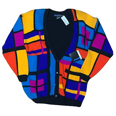 NEW Vintage XL Sweater IB Diffusion Cardigan Top 1992 Colorblock Angora (Flaw) • $118.15