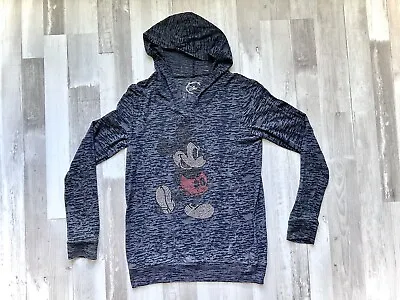 Disney Women’s Mickey Mouse Rhinestone Dark Burnout Hooded Long Sleeve Top Sz L • $20