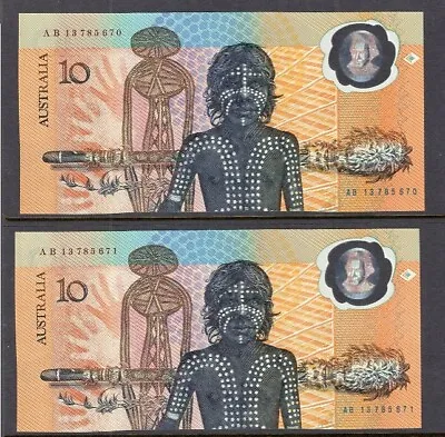 Australia 1988 $10 Ten Dollar Bicentenary Polymer Banknotes Consecutive Pair • $149.99