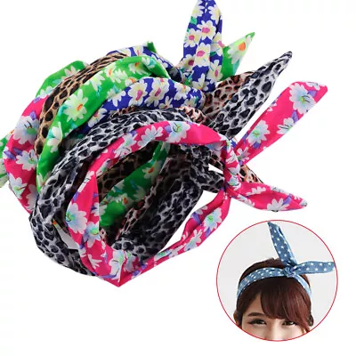 10pcs Vintage Women Cute Bow Rabbit Bunny Ear Ribbon Hair Band Wire Headband • £7.46