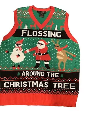Christmas Sweater Vest Men Flossing Around The Christmas Tree Santa Ugly Funny • $19.99