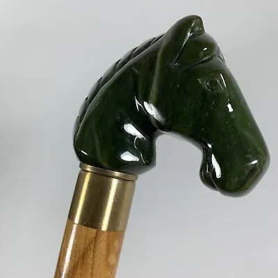 Vintage Nephrite Jade Horse Carved Topper 3-Section Oak Wood Walking Stick Cane • $124.95
