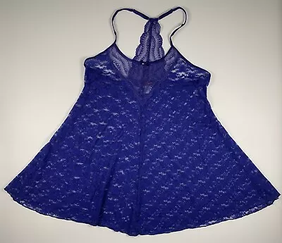 Maidenform Large Cobalt Blue Lace T-Back Adjustable Straps Babydoll Lingerie • $19.60