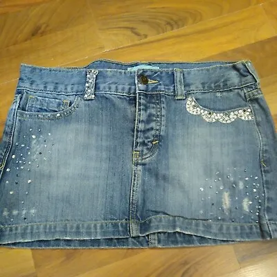 Hollister Jean Mini Skirt Women's Size 5 Distressed And Bejeweled • $14.99