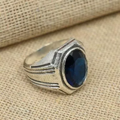 925 Sterling Silver Ring Blue Sapphire Gemstone Fidget Men's Ring All Size R295 • $17.99