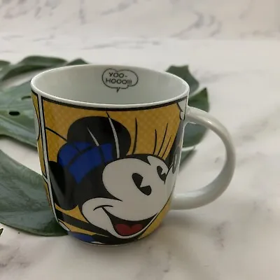 Disney Jerry Leigh Minnie Mouse Comic Strip Coffee Mug Yellow White Yoo Hooo • $14.39