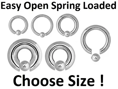 Captive Ring - Easy Snap In Spring Loaded  - Steel - Choose: Gauge & Diameter • £4.99