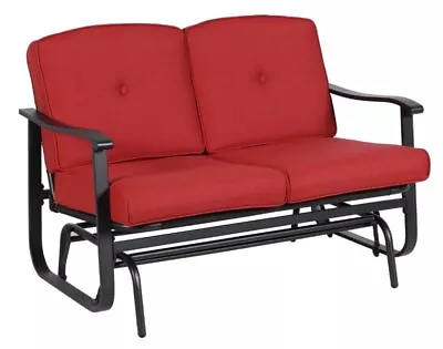 2 Person Outdoor Patio Glider Bench W/ Red Cushions Backyard Pool Seating • $259.99