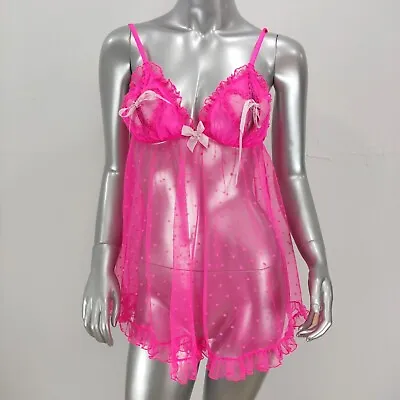 Victoria's Secret Sexy Little Things S/P Lace Baby Doll Lingerie Polka Dot Pink. • $24.90