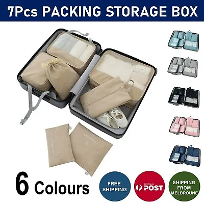 $5.95 • Buy 7Pcs Packing Cubes Travel Pouches Luggage Organiser Clothes Suitcase Storage Bag
