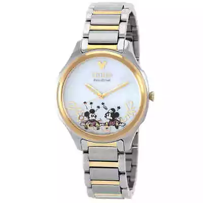 Citizen Falling Mickey & Minnie Silver Dial Two-Tone Ladies Watch EM0754-59W • $218.90