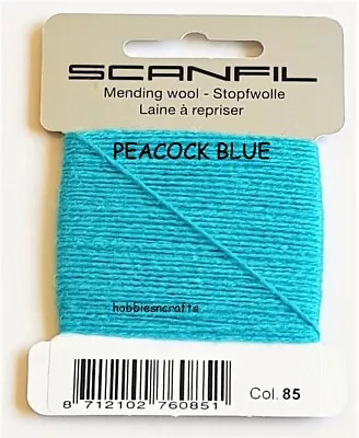 PEACOCK BLUE Scanfil Thread For Darning & Mending - 55% Wool 45% Nylon 15 Metres • £2.05