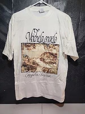 Vintage 90s Michelangelo Cappella Sistina Art White T-Shirt Size L Single Stitch • $17.37