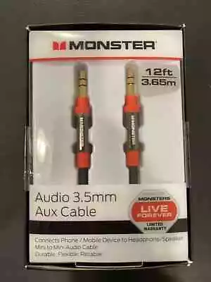 Monster 12-FT | 2.4 M AUDIO 3.5 MM AUX CABLE Gold Contacts HD Audio Phone Tablet • $16.99