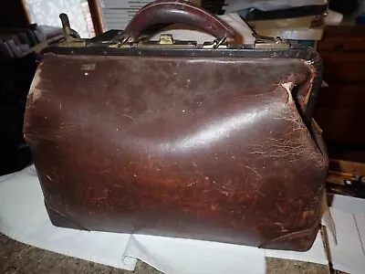 Antique Leather Cow Hide Doctor Medical Locking Bag Brass Latch Brown • $71.24