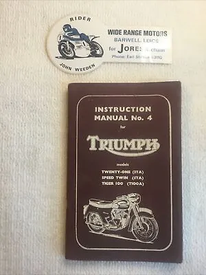 Triumph Instruction Manual No 4 ~ TWENTY ONE SPEED TWIN . TIGER 100 ~ 1961 • $24.85