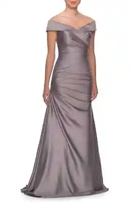 La Femme Womens Off The Shoulder Satin Evening Gown In Platinum Size 10 New $498 • $111.12