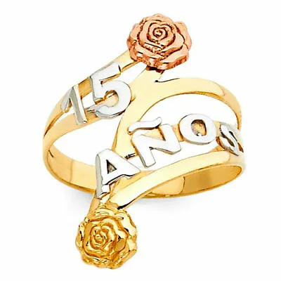 Double Flower Sweet 15 Años 14k Two Tone Gold Ring Flor Quinceañera Oro Anillo • $299.99