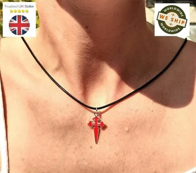 Camino De Santiago Red Enamel St James Cross Pendant On Cord • £7.95