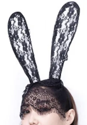 New Black Bunny Ears Veil Headband Lace Mask Veil Halloween Rabbit Cosplay Sexy • $5.97