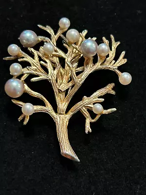 Vintage Marked 12K Gold Filled Tree Branch With Faux Pearls Brooch. • $30