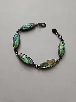 Vintage Abalone Shell Bracelet In Sterling Silver .925  At 7.5  12.2 Grams  • $149.95