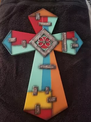 Decorative Multi-colored Cross Metal Dimensions 15 X 11 X .5 Built-in Hook • $9.99