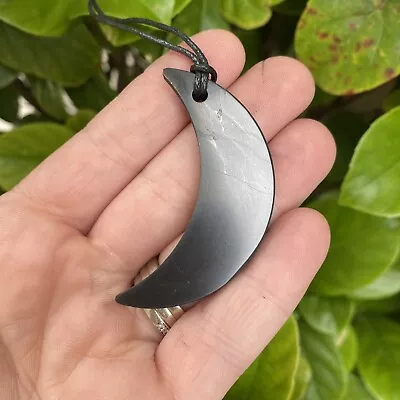 Large Moon Shungite Polished Pendant - EMF Radiation Protection (MOON SHAPE) • $17.50