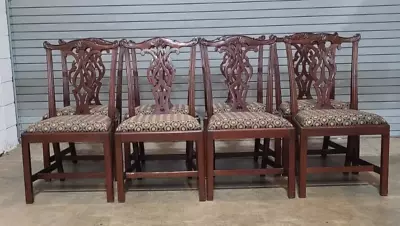 Set Of 8 Chippendale Style Solid Mahogany Dining Chairs Attributed To Baker • $1399