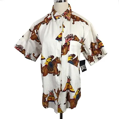 Vintage 90s Blouse Womens Medium Native Horseback Rider Indian Western  Cotton • $38.28