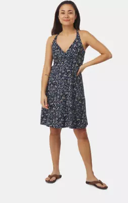 PATAGONIA Amber Dawn Dress Sz SMALL Organic Cotton Navy Hillside Trails • $24.65