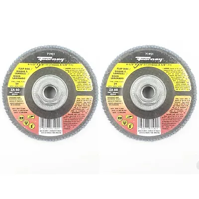 LOT Of 2! Forney 71921 4-1/2” Blue Zirconia Flap Disc 60 Grit 5/8-11” Arbor • $23.99