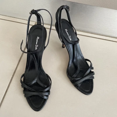 $20 • Buy Massimo Dutti Black Leather Sandals Side Strap Heels Shoes 36