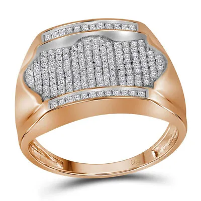 £2213.38 • Buy 10K Rose Gold 1/2Ct Round Diamond Rectangle Arched Cluster Ring For Mens Size 11