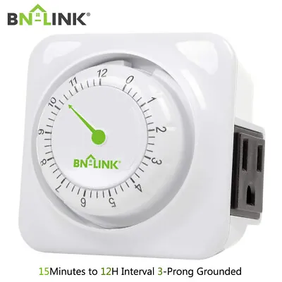 BN-LINK 12Hour Mechanical Countdown Grounded Timer 3 Prong Outlet Repeatable • $9.99