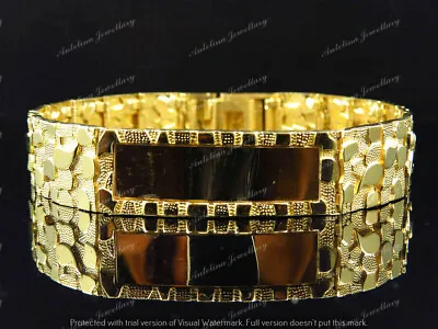 Men's And Ladies 8 Inches Nugget Style ID Bracelet 925 Silver Gold Plated • $212.97