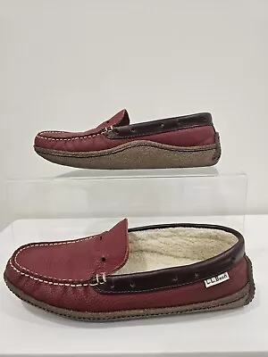 L.L. Bean Red Leather Moccasin Shearling Lined Slippers Women's 8 M (Item#14) • $18