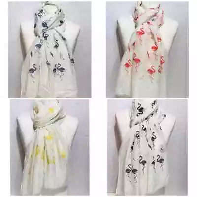 £5.39 • Buy Women Flamingo Swan Scarf With Metallic Foil Print New Swan Print Ladies Wrap