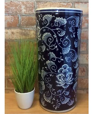 Navy Blue And White Floral Ceramic Umbrella/Walking Stick Stand MIN0821 • £39.95