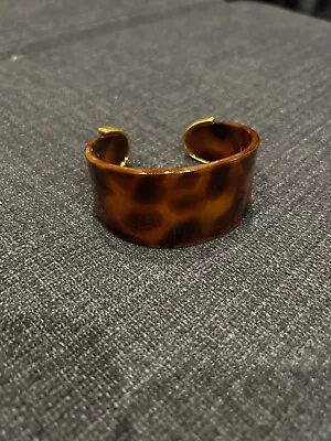 Vintage Acrylic Tortoise Gold Tone Wide Cuff Bracelet  Great Fall Color • $9.99