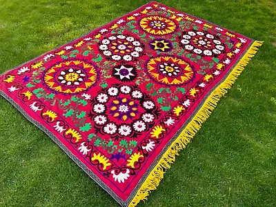 Vintage Uzbek Suzani Wall Hanging Silk Embroidery Collectable Suzani Bed Cover • $225