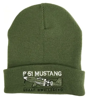 P51 Mustang Ww2 Fighter  Aircraft Embroidered Green Beanie. • $23.50