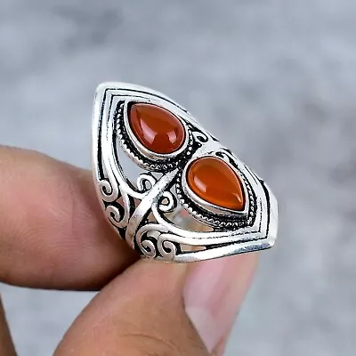 Carnelian Gemstone 925 Sterling Silver Jewelry Unique Boho Ring  All Size • $11.99