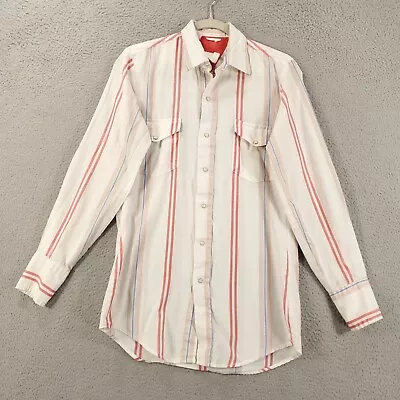 Vintage Roper Shirt Mens Small White Red Striped Pearl Snap Extra Long Tail 14.5 • $17.99