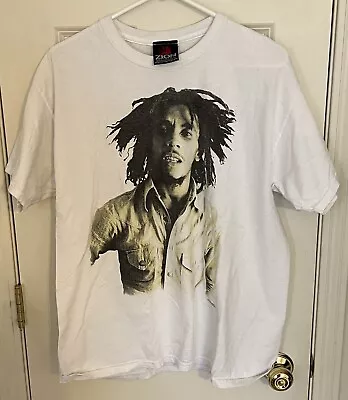 Vintage Y2K Zion Bob Marley Shirt White Reggae Rap Music Band Size LARGE • $16.99